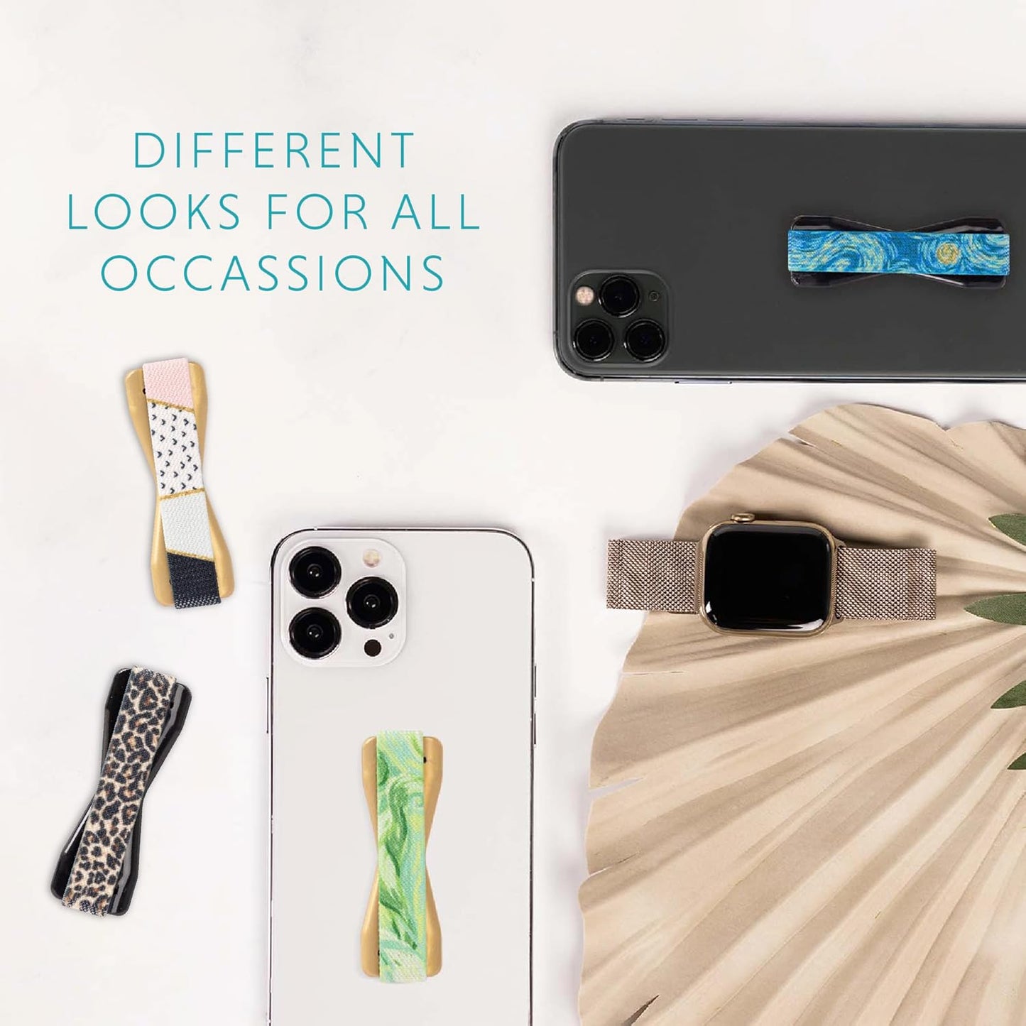 LOVEHANDLE Universal Phone Grip for Smartphones & Mini Tablets - Phone Holder for Hand - Wireless Charging Compatible - Made in The USA - Black Elastic Strap with Mauve Rose Base