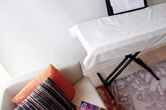 Clairevoire Piano Keyboard Dust Cover for 61 Keys to 88 Keys, Electric Pianos Cover, Digital Pianos Cloth Protection,Lightweight and Adjustable Closure,Pearl White, L - Keyboard Piano up to 61" x 21"