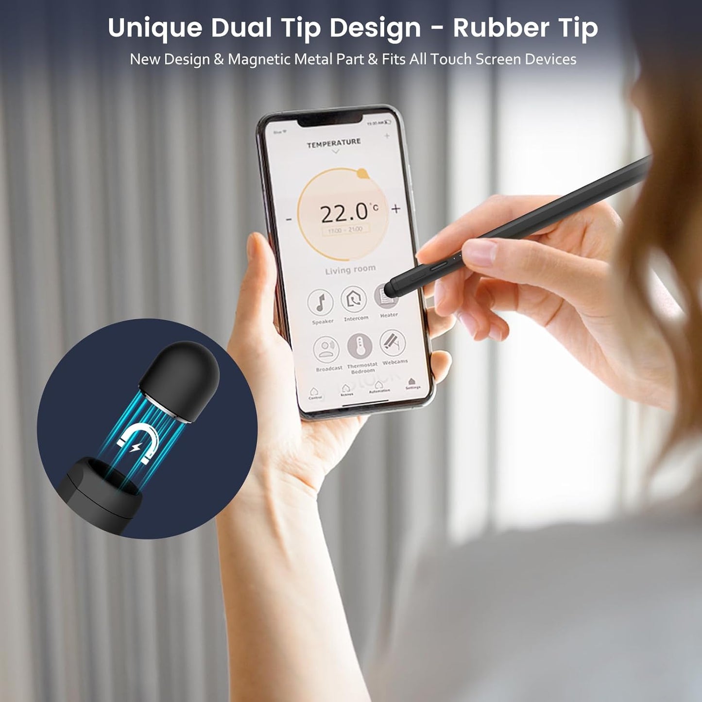 Stylus Pen for iPad, Dual-Tip 13 mins Fast Charge Pencil for Apple, Palm Rejection, Tilt Sensitivity, Compatible w/iPad 6/7/8/9/10, Pro 11/12.9in/M4, Air 3/4/5/M2, Mini 5/6 - Black