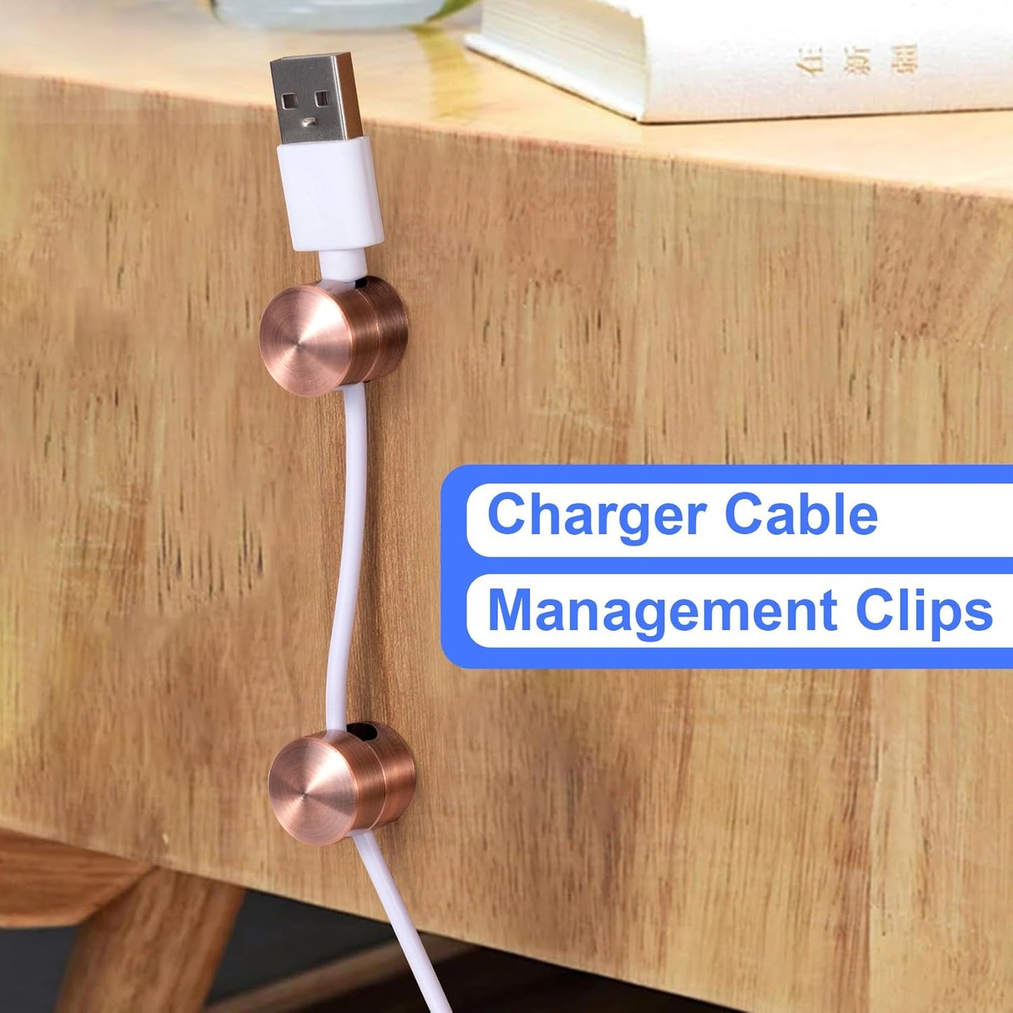 2 Sets Charger Holders for Cords, Red Bronze Color Adjustable Cable Anchor Holders, Adhesive Metal Cord Clips, Cable Management Wire Organizers for Desk, Office, Nightstand