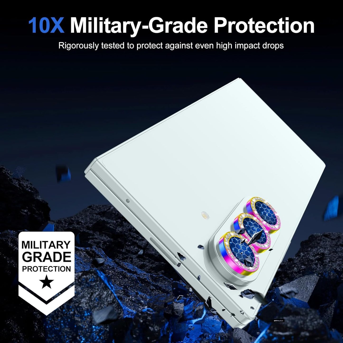 for Samsung Galaxy Z Fold 7 Camera Lens Protector, Individual Metal Ring Tempered Glass Lens Cover, [Strong Adsorption] Scratch Resistant Ultra-Thin HD Clear Lens Cover, 1 Set-Colorful Diamond