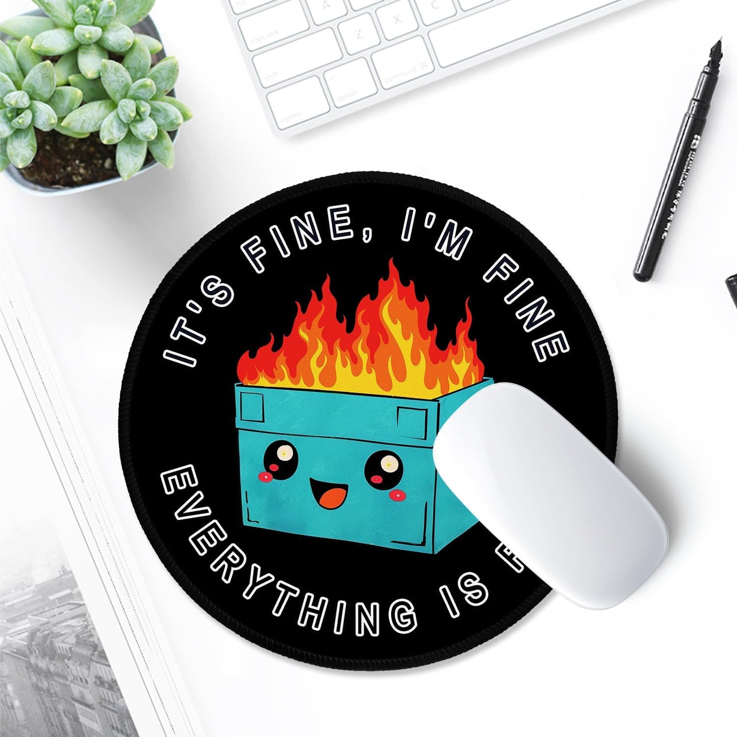 ITNRSIIET Round Mouse Pad with Stitched Edge Premium-Textured Waterproof Non-Slip Rubber Base Desktop Protection Mat Diameter 8.7 inches, Cute Dumpster