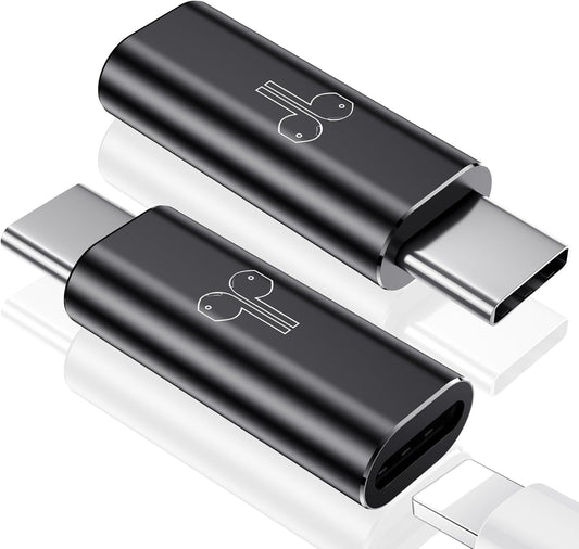 Temdan 2 Pack Lightning to USB C Adapter for iPhone 15/16 Pro/Pro Max/Plus, Support Audio/OTG Adapter, Type C Charger Connector Cable, Black