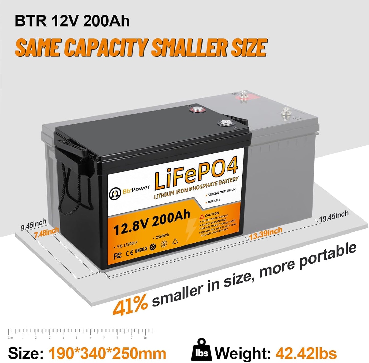 12V 200Ah Lithium Battery LiFePO4 Deep Cycle Battery,100A BMS,4000+ Cycles,Perfect for RV, Home Storage,Marine,Solar Power System and Outdoor Camping. (12V 200Ah)