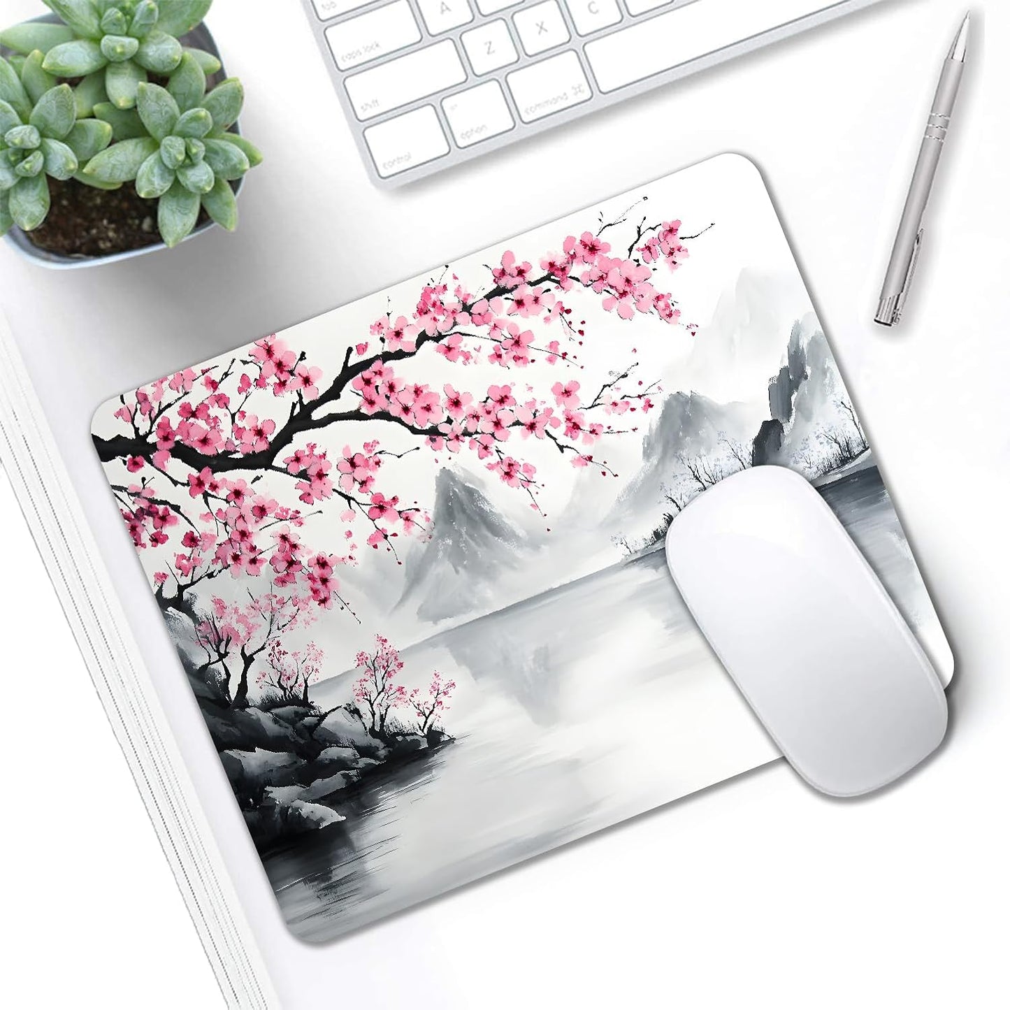 Mouse Pad, Cute Japanese Cherry Blossom Mouse Pads for Desk, 9.5" x 7.9" Non-Slip Rubber Base Computer Mousepad with Women, Portable Square Design for Wireless Mouse and Pad Laptop Office & Travel