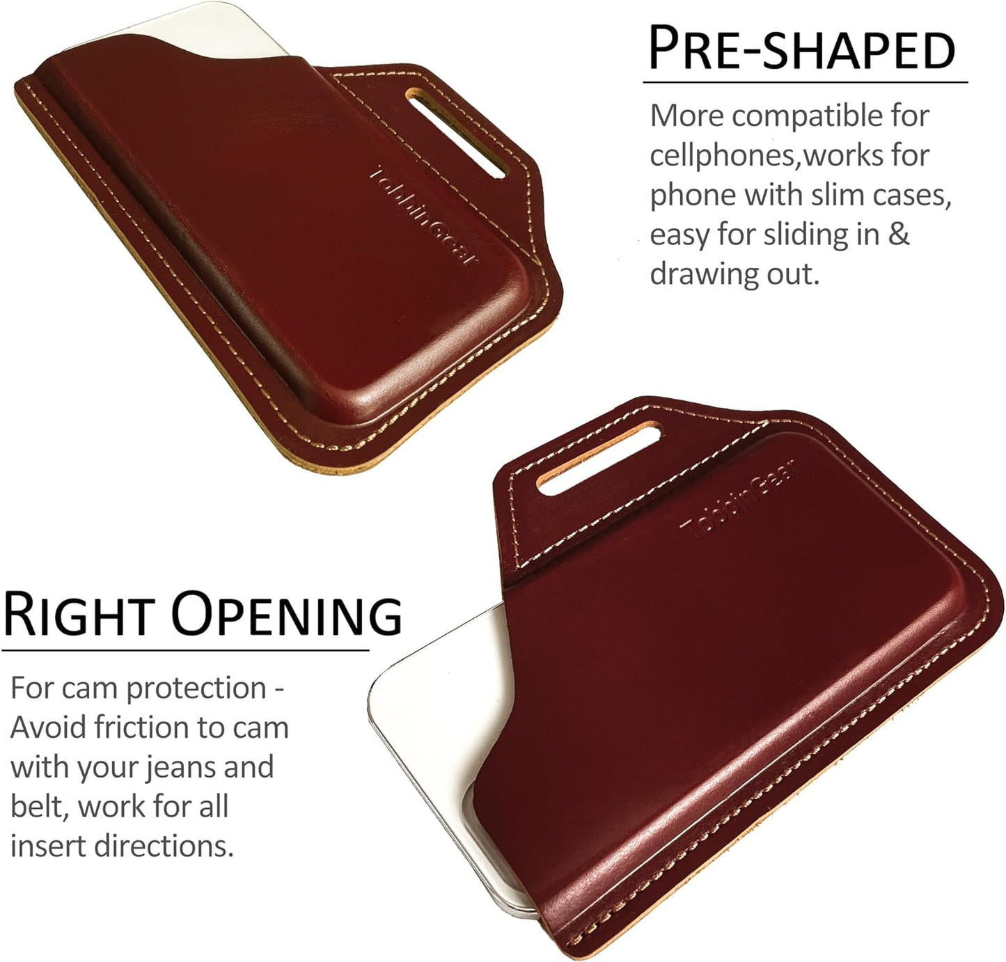 TobbinGear Leather Belt Phone Pouch, Left Handed Leather Cell Phone Holster, Universal Phone Case with Belt Loops, for Men and Women Coffee Medium