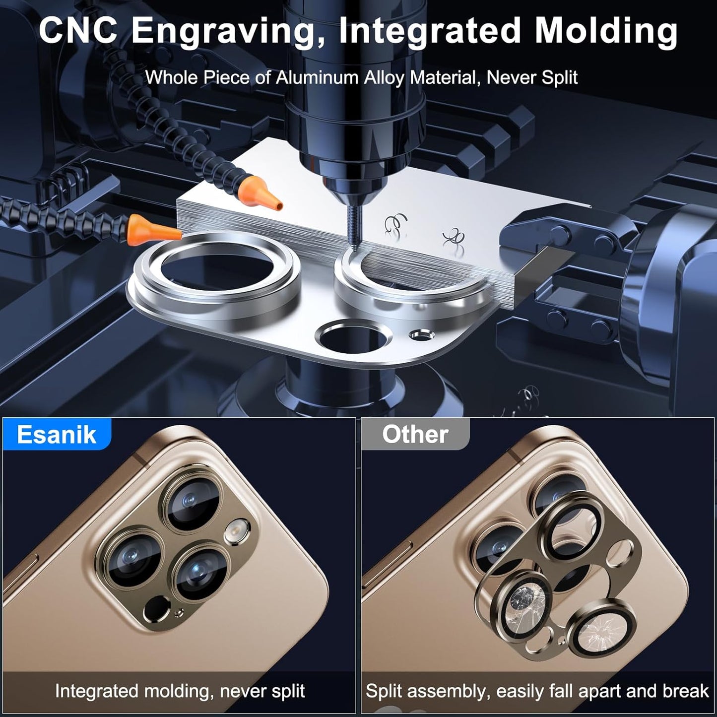 Esanik Upgrade 2 Pack for iPhone 16 Pro/iPhone 16 Pro Max Camera Lens Protector, Aluminum Alloy Metal matte Case Tempered Glass Camera Screen Cover, Scratch Resistant Case Friendly (Desert Titanium)