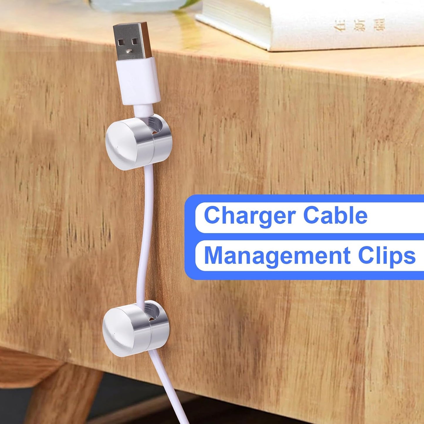 5 Sets Charger Holders for Cords, Silver Adjustable Cable Anchor Holders, Adhesive Metal Cord Clips, Cable Management Wire Organizers for Desk, Office, Nightstand