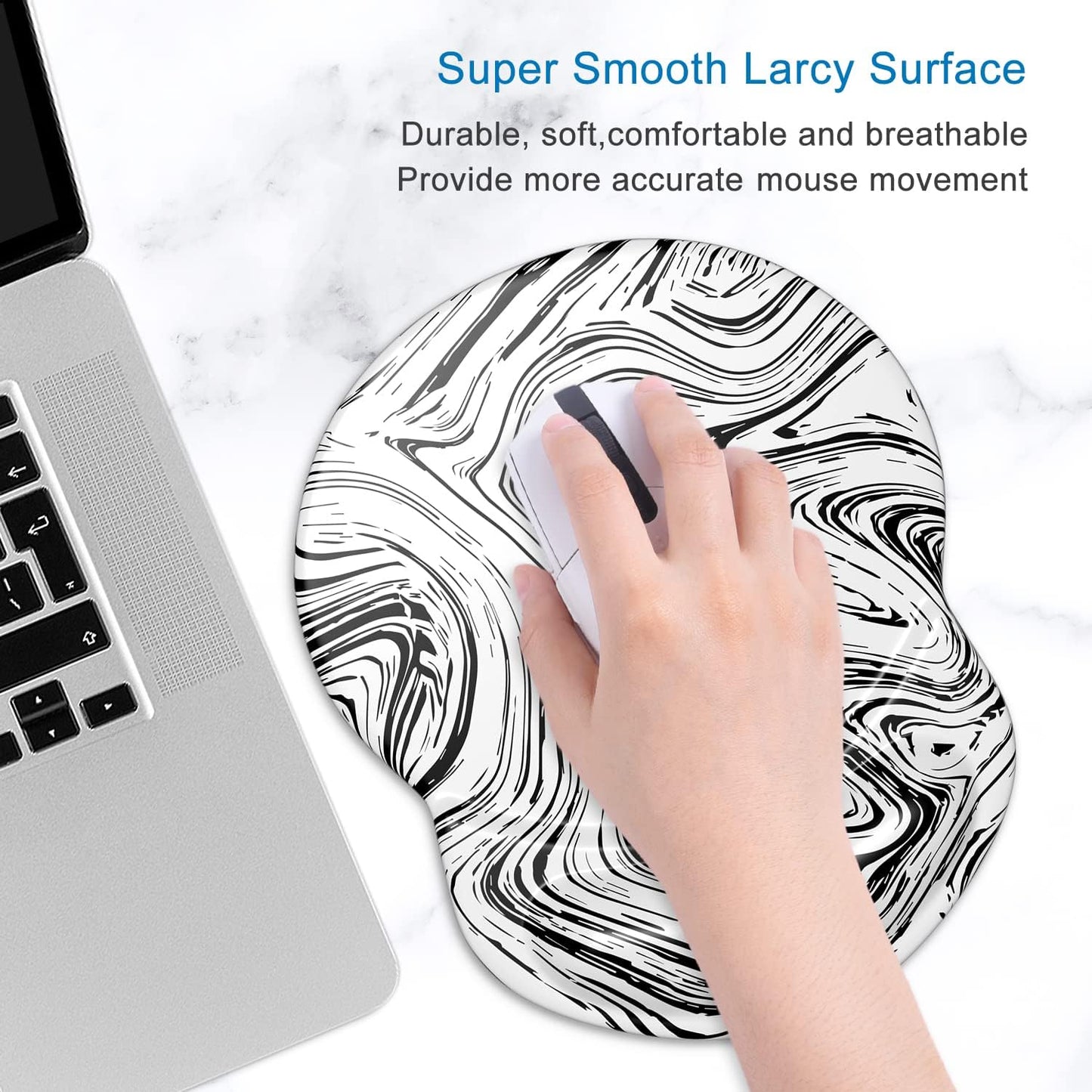 ITNRSIIET Ergonomic Mouse Pad with Gel Wrist Support Small Wrist Rest Smooth Surface Non-Slip PU Base Comfortable Office Supplies Pain Relief, 8.7 x 7.2 inches, Black and White Texture