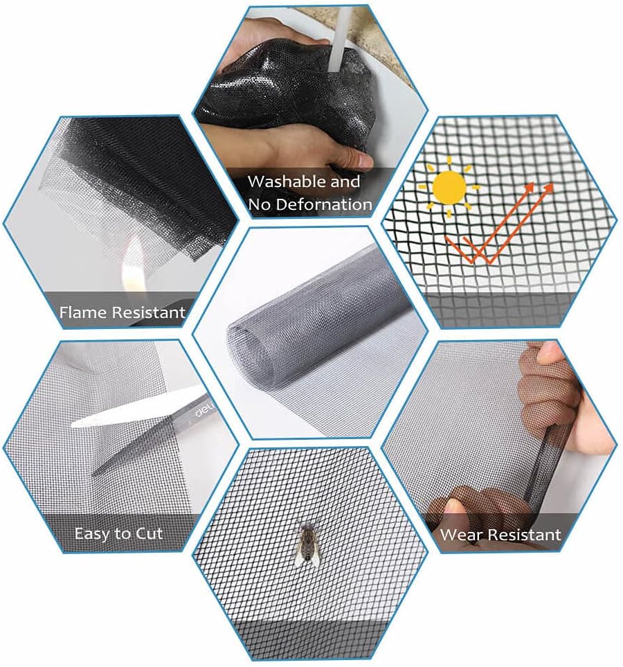 Windows Screen and Screen Door Repair Kit - 48"x118" Fiberglass Mesh Gray with Rolling Tool/Hook/Ruler/Cutter/Spline - Window Screen & Sliding Screen Door Replacement for Windows, TOOLTRIZ