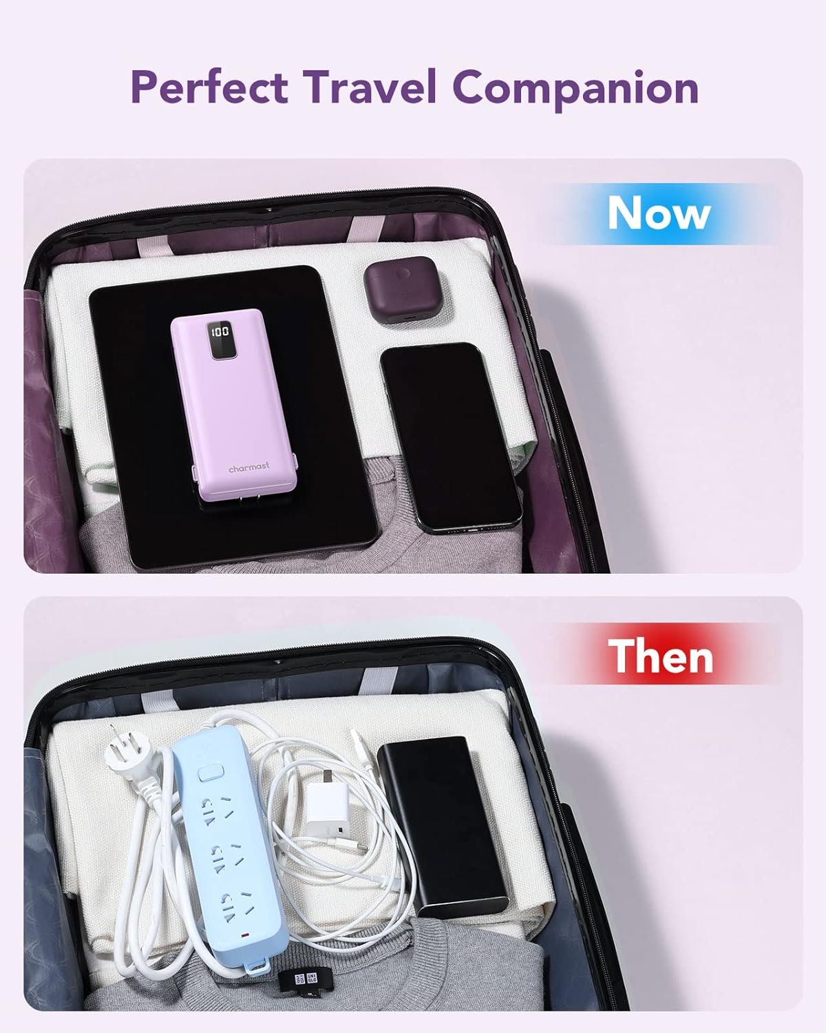 charmast Portable Charger with Built-in Cables & Wall Plug, 10000mAh Portable Power Bank, External Battery Pack Travel Essentials Compatible with iPhone 16/15/14/13, Samsung, iPad etc