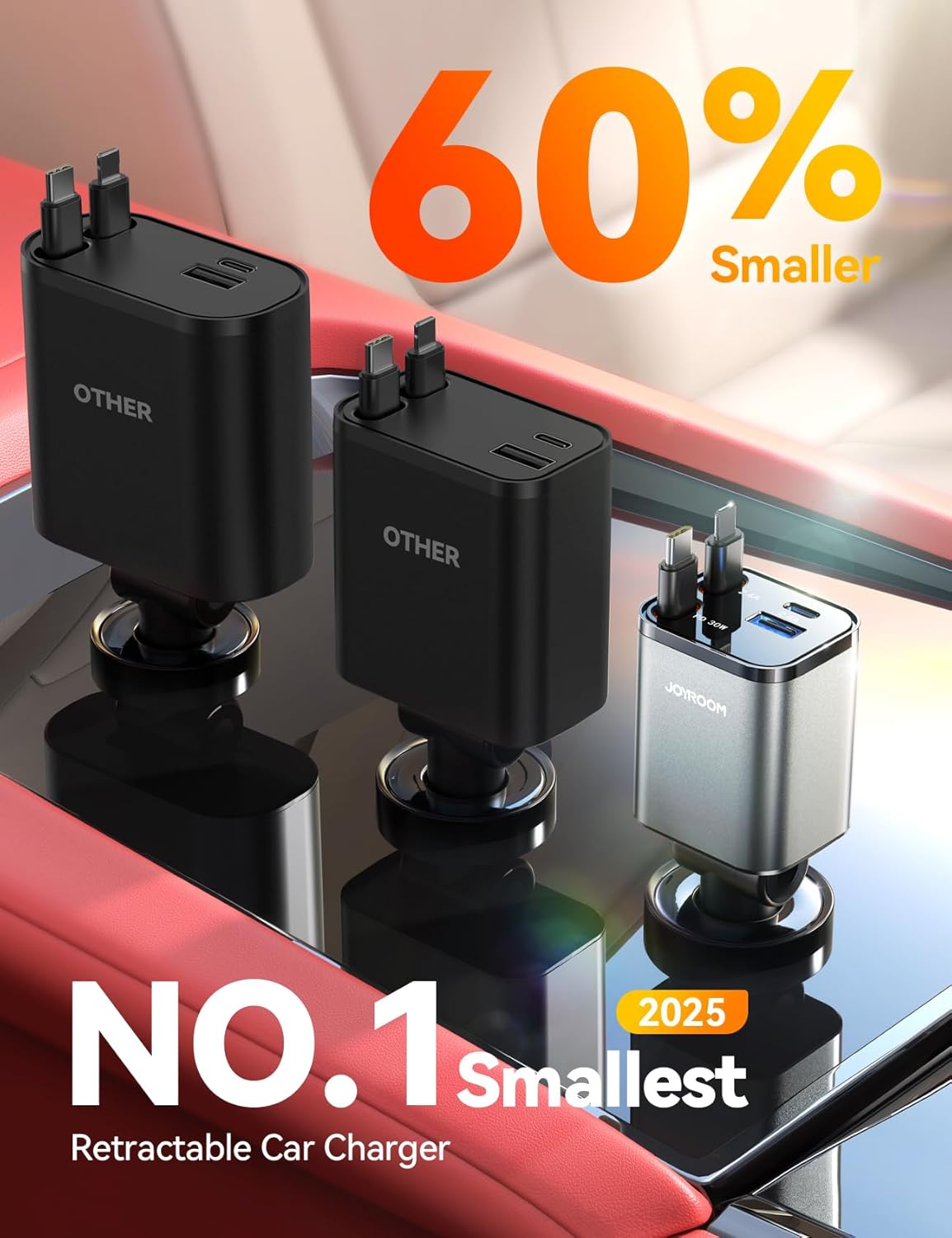 [2025 Ultra-Compact] JOYROOM Retractable Car Charger 84W Car Charger USB C for iPhone 16 Fast Charging, Car Accessories, Car Adapter Travel Essentials Gifts for Women Men, for iPhone 16 15 14 13 12