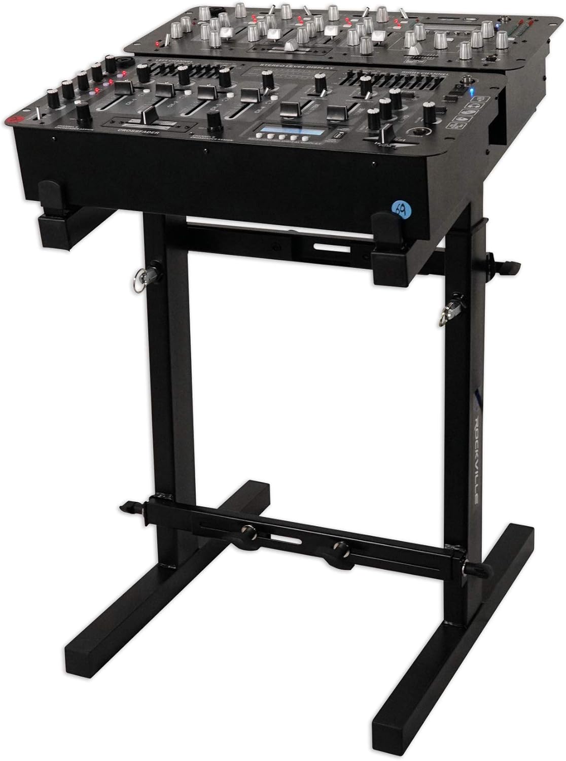 Rockville RXS20 Portable Mixer Stand 300 lbs Capacity, Adjustable Height 24-36in, Adjustable Width 13.8-23.6in, Collapsible, Padded Platform, Perfect for DJs and Musicians
