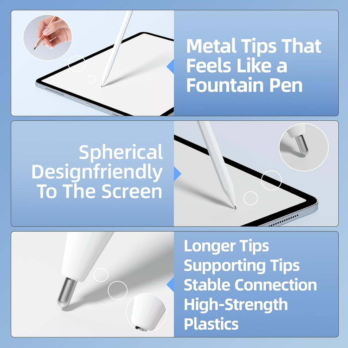 nimin Replacement Tips for Apple Pencil 2nd Gen & 1st Gen- [8 Pack] Apple Pencil Spare No Wear Out Fine Point Precise Control Apple Pen Tip, Plastic Tips + Metal Tips