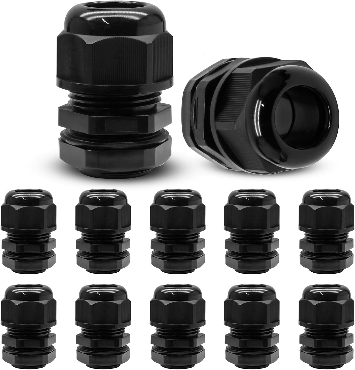 12 Pcs 3/4" NPT Nylon Cable Glands, Black Strain Relief Cable Cord Connector IP68 Waterproof Junction Box Wire Protectors Adjustable for 13-18mm Cable Diameter
