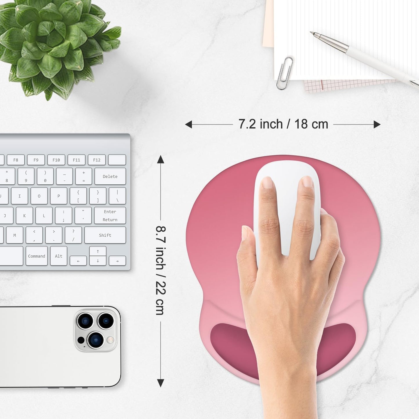 ITNRSIIET Ergonomic Mouse Pad with Comfort Gel Wrist Rest, Non-Slip PU Base, Smooth Textured Surface, Reduces Hand Fatigue & Wrist Pain, 8.7 x 7.2 Inch for Office Gaming Home, Pink Ombre
