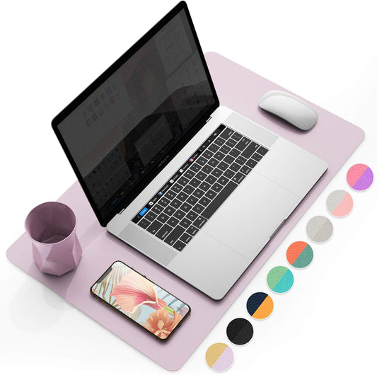 YSAGi Office Desk Pad, Desk Mat, 23.6" x 13.7" Waterproof PU Leather Desk Blotter, Dual-Sided Desk Writing Pad for Office and Home (23.6" x 13.7", Grayish Lavendar+Cinnamon Buff)