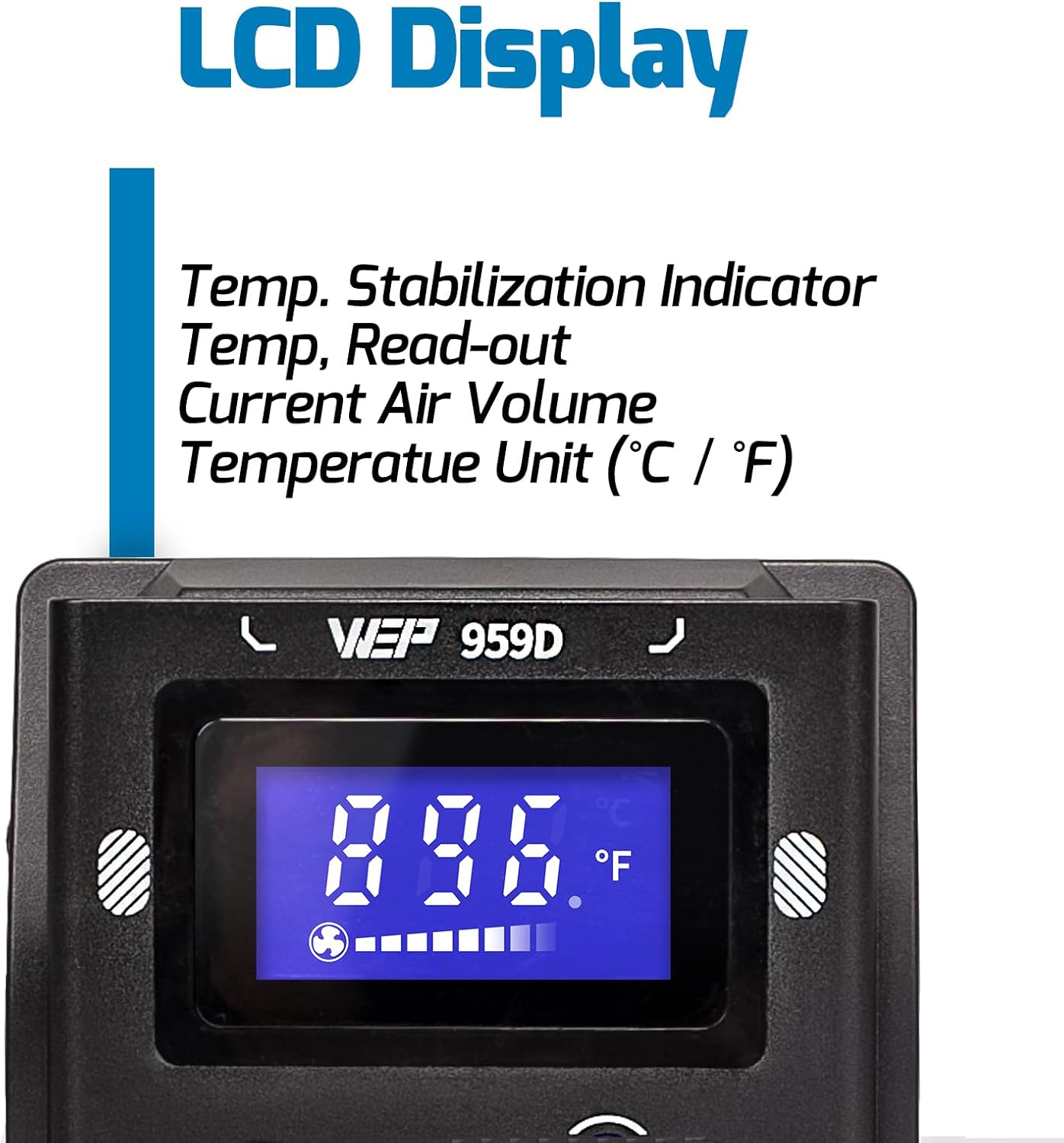 WEP 959D Hot Air SMD Soldering Rework Station with Quick-Change Nozzle System, Nozzle Holder, 5 Additional Nozzles, Adjustable Temperature, °C/°F Conversion and Buzzer Prompt
