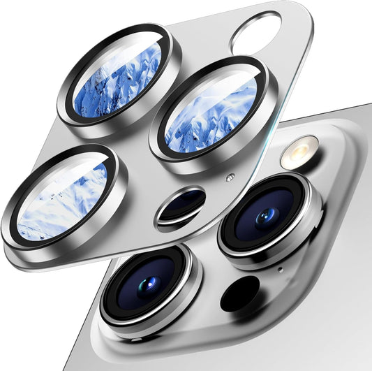 Camera Lens Protector for iPhone 16 Pro Max/16 Pro/15 Pro Max/15 Pro/14 Pro Max/14 Pro, Aluminum Alloy Sapphire Glass Camera Screen Cover, Case Friendly- White Titanium