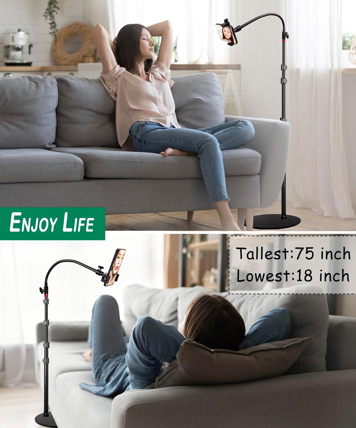 Swivel Cell Phone Mount - Height Adjustable Stand with Heavy Stable Base - Compatible with iPhone 16, 16 Pro Max, 15, 14, 13, 12