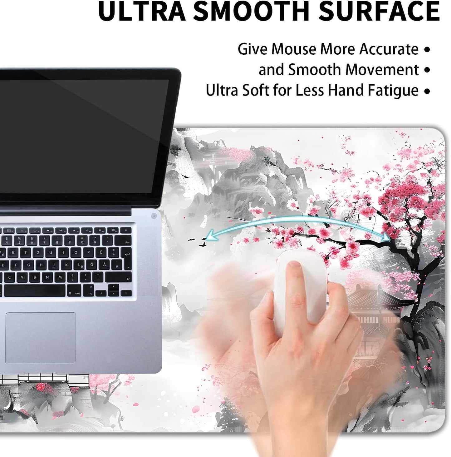 Japanese Cherry Blossom Large Mouse Pad,Gaming Keyboard Desk Pad,Extended Mouse Mat Non-Slip Rubber Base with Stitched Edges for Office Game Home XXL 35.4"x15.7"