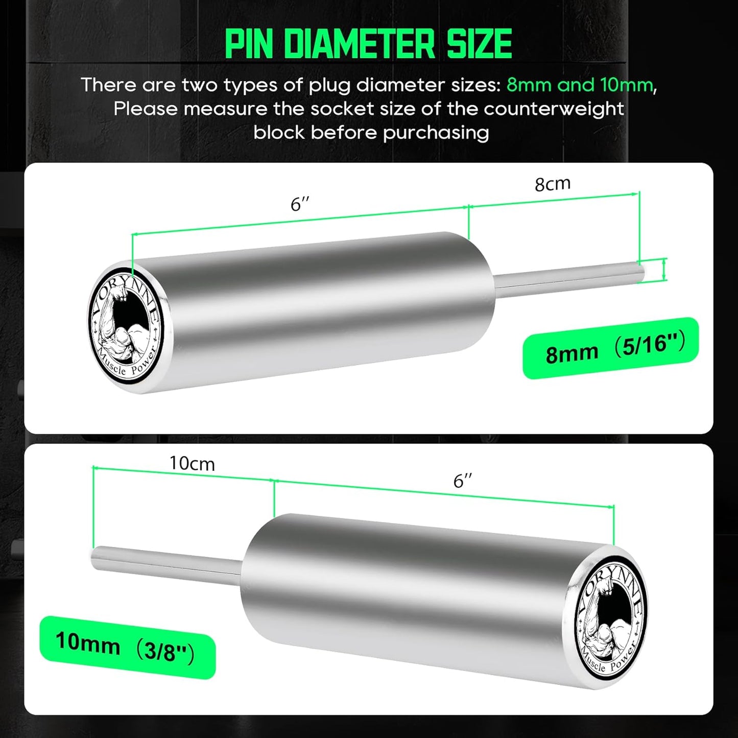 Weight Stack Pin Extender for Gym Cable Machine & Home Gym, Ø10 mm ＆ Ø8 mm, Allowing Additional Olympic Weight Plates, Made of Durable Steel for Secure and Long-Lasting Use