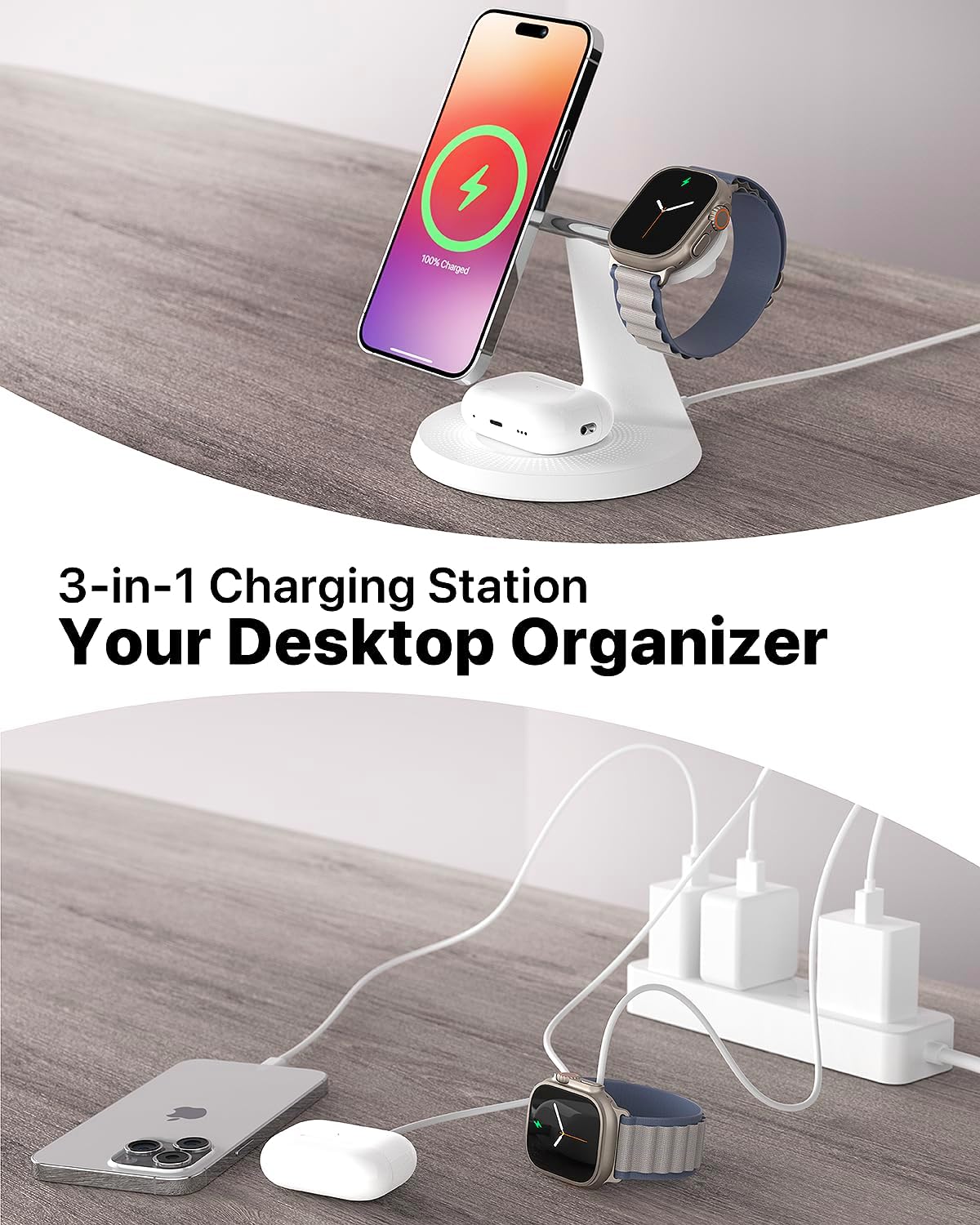 3 in 1 Wireless Charging Station for Apple Device: Fast Charging Station for iPhone and Watch with MagSafe, Stable Charger Stand for iPhone 12-16 & iWatch & AirPods