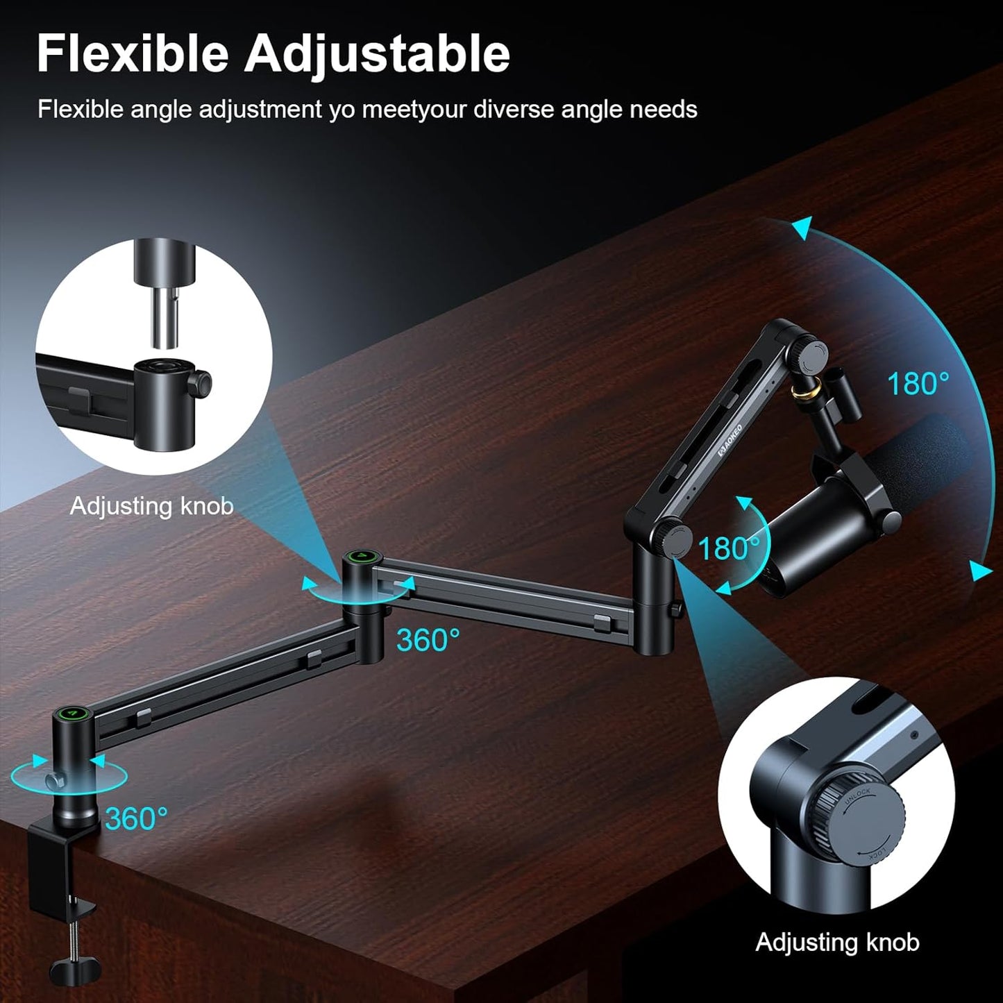 Microphone Arm,Aokeo AK-58i Desk Low Profile Mic Boom Arm Stand,Suitable For Blue Yeti,Snowball iCE,HyperX QuadCast,SoloCast,Elgato Wave,Etc