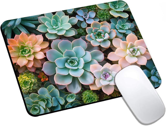 Mouse Pad, Cute Succulent Plants Mouse Pads for Desk, 9.5" x 7.9" Non-Slip Rubber Base Computer Mousepad with Women, Portable Square Design for Wireless Mouse and Pad Laptop Office & Travel