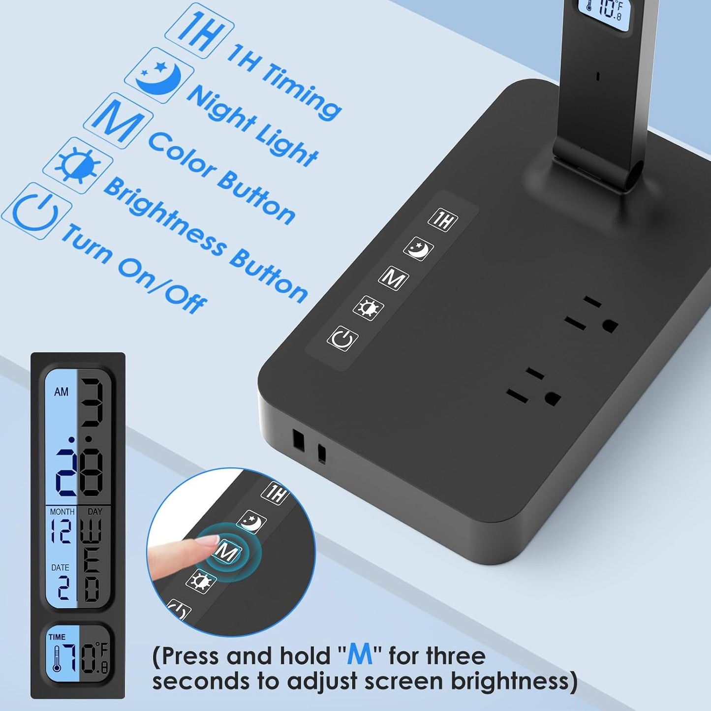 Infiway Desk Lamp with USB Charging Port: LED Eye-Caring Smart Table Light for Home Office - 1 Type-C, 1 USB-A Charging Port, 2 AC Power Outlets