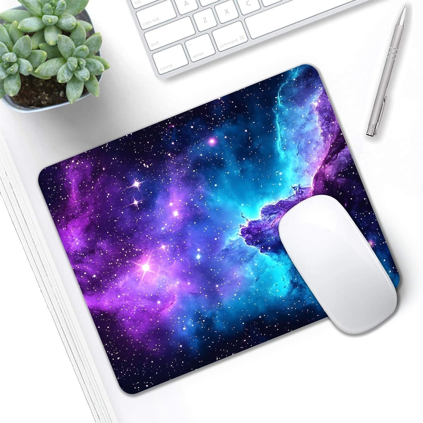 Mouse Pad, Cute Purple Nebula Galaxy Mouse Pads for Desk, 9.5" x 7.9" Non-Slip Rubber Base Computer Mousepad with Women, Portable Square Design for Wireless Mouse and Pad Laptop Office & Travel