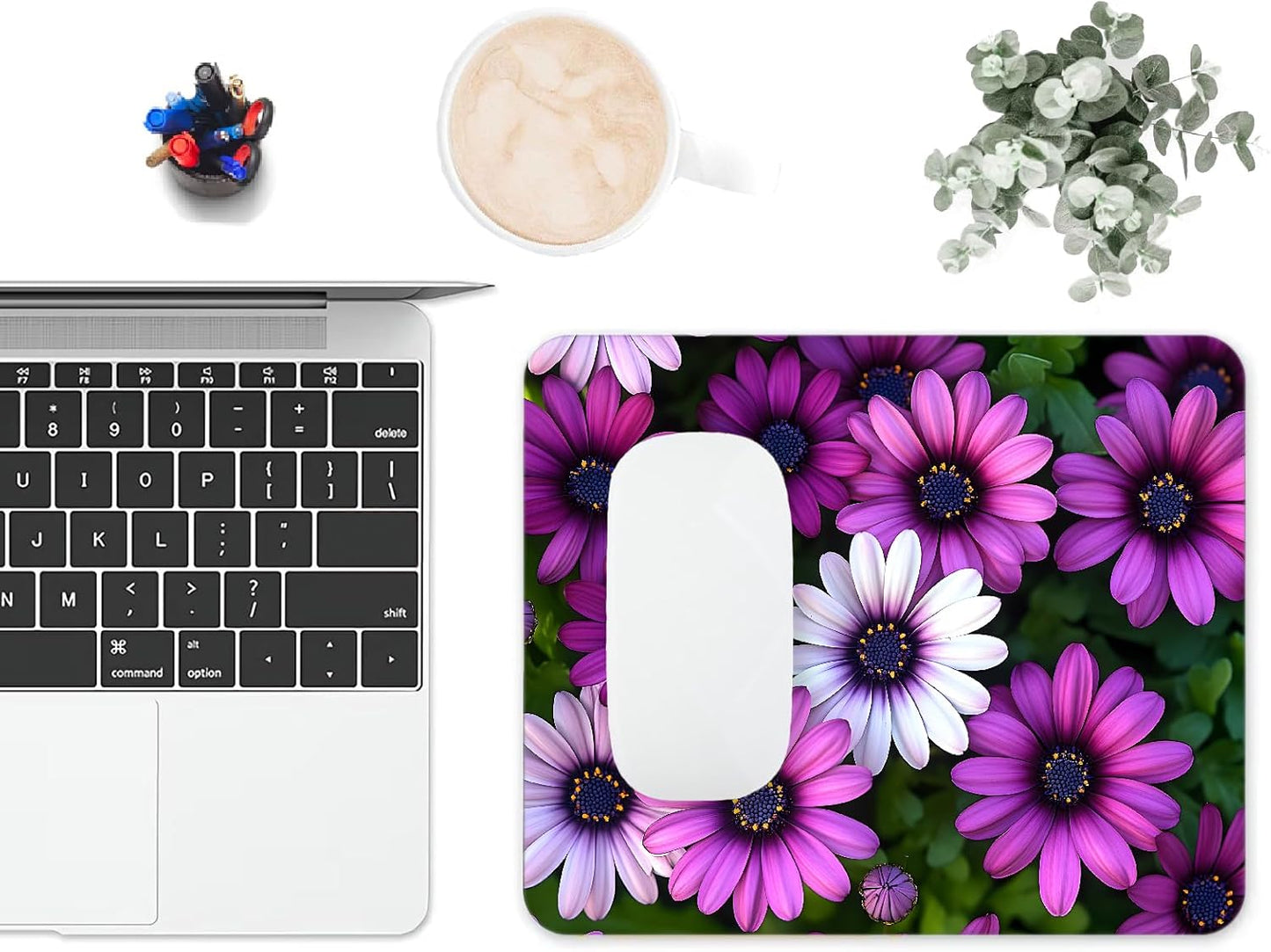 Mouse Pad, Cute Purple Floral Plants Mouse Pads for Desk, 9.5" x 7.9" Non-Slip Rubber Base Computer Mousepad with Women, Portable Square Design for Wireless Mouse and Pad Laptop Office & Travel