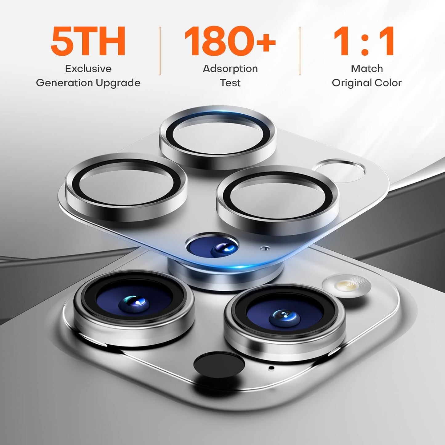 Camera Lens Protector for iPhone 16 Pro Max/16 Pro/15 Pro Max/15 Pro/14 Pro Max/14 Pro, Aluminum Alloy Sapphire Glass Camera Screen Cover, Case Friendly- White Titanium