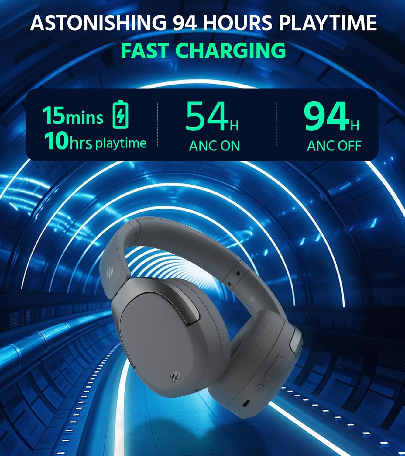 Edifier W830NB Wireless Over Ear Headphones with -45dB Active Noise Cancelling, 94H Playtime, LDAC Hi-Res Sound, Spatial Audio, Fast Charging, Multipoint Connection, Bluetooth V5.4 - Gray
