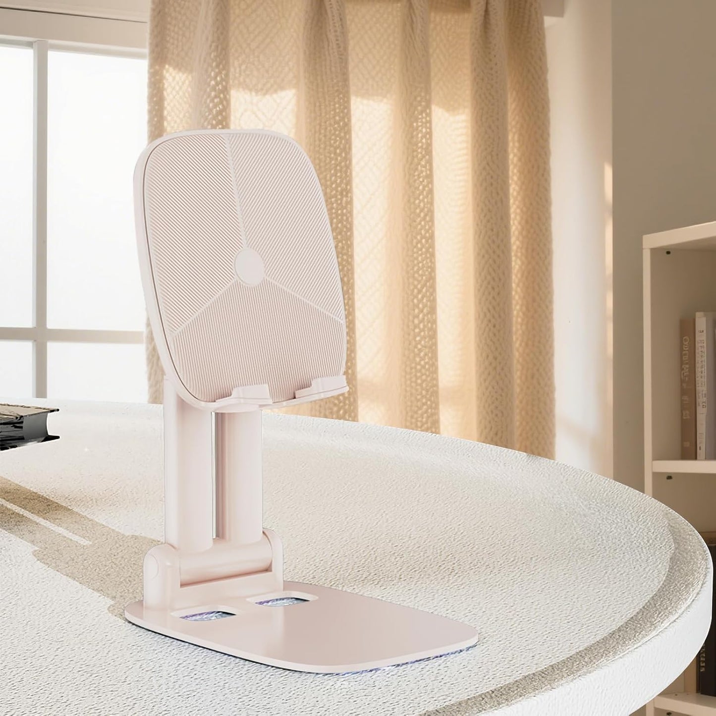 DEERLAMN Cell Phone Stand for Desk, Height Adjustable Cell Phone Holder Portable Desktop Stand, Travel Home Office Desk Accessories Compatible with iPhone 16/15/14/13/12/11 All Smartphone - Pink