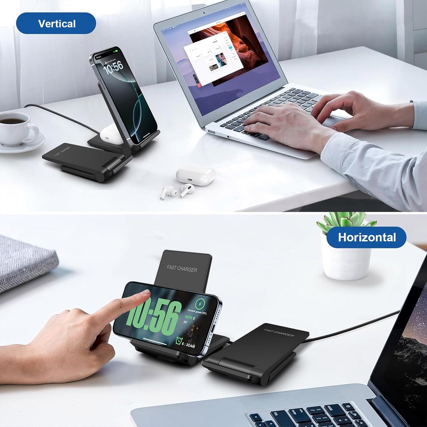 PDKUAI 2 in 1 Wireless Charger,[New Update] 25W Foldable Wireless Charging Station for iPhone 16/16 Pro/15/14/13/12/11/8/Airpods,Dual 15W Fast Dual Induction Charge Stand for Samsung Galaxy/Buds3