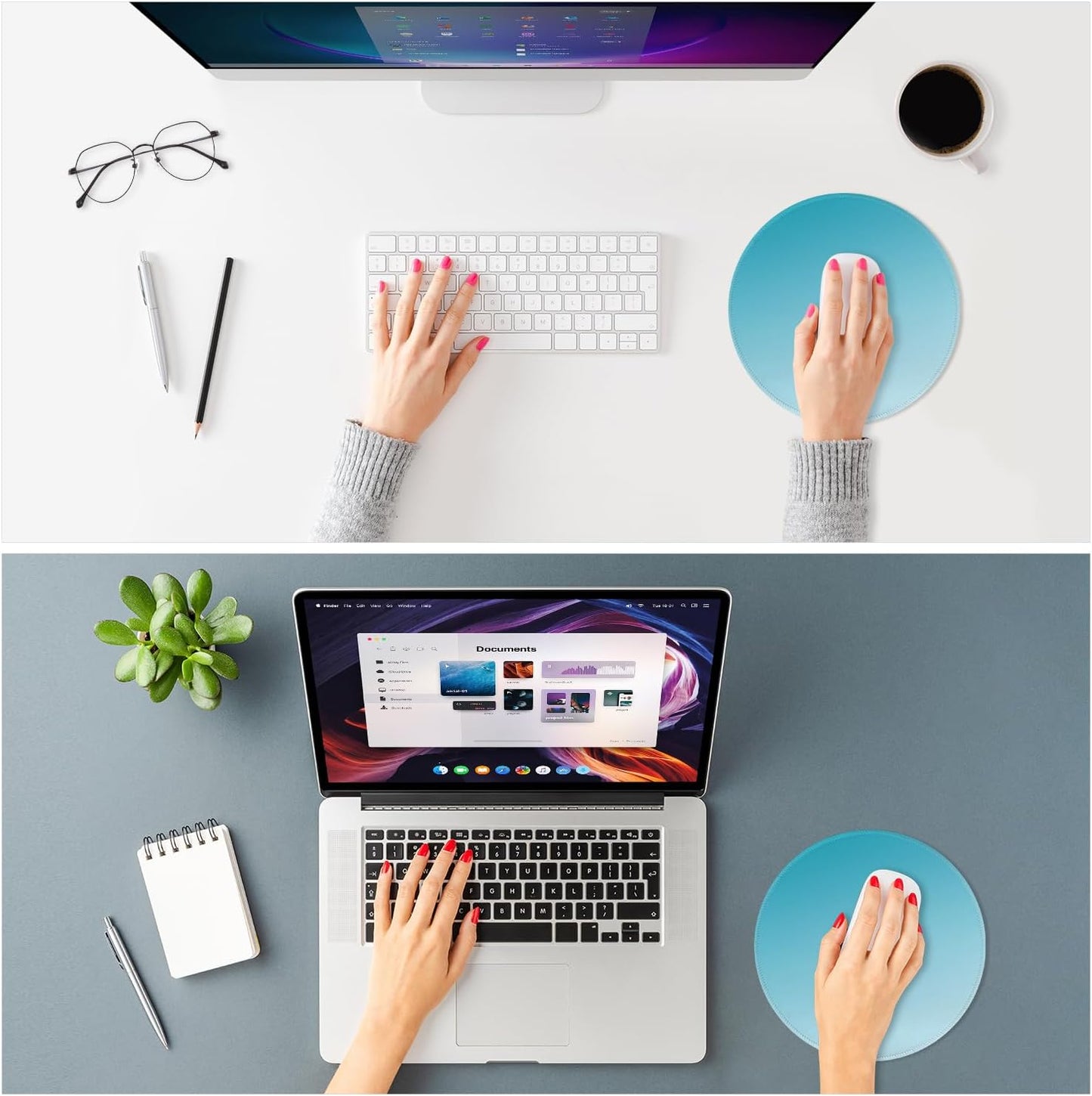 ITNRSIIET Mouse Pad Non-Slip Rubber Base Smooth Surface Stitched Edges Waterproof Durable Compatible with All Mice for Office & Gaming, Desk Accessory, Diameter 8.7 inch, Aqua Gradient