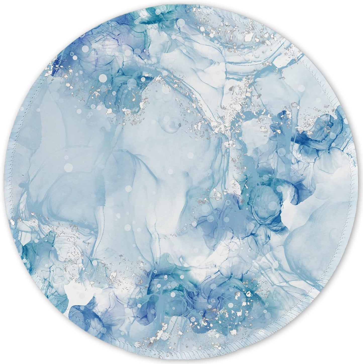 ITNRSIIET Round Mouse Pad with Stitched Edge Premium-Textured Waterproof Non-Slip Rubber Base Desktop Protection Mat Diameter 8.7 inches, Blue Abstract Marble