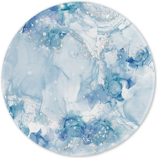 ITNRSIIET Round Mouse Pad with Stitched Edge Premium-Textured Waterproof Non-Slip Rubber Base Desktop Protection Mat Diameter 8.7 inches, Blue Abstract Marble