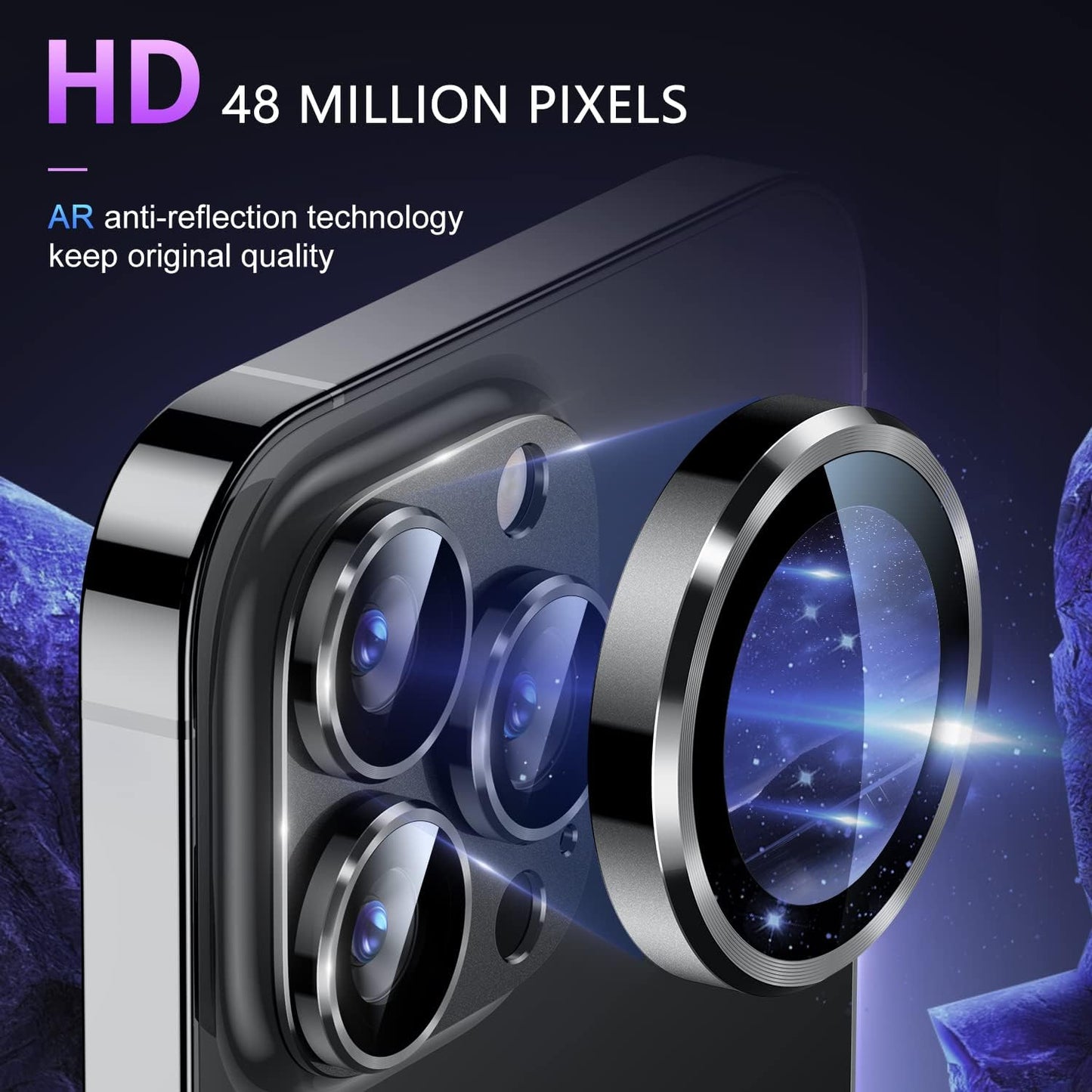 Uyiton for iPhone 14 Pro/iPhone 14 Pro Max Camera Lens Protector, [Drop Protection] 9H Tempered Glass Camera Cover Screen Metal Ring Case Friendly Scratch Resistant Easy to Install - Black