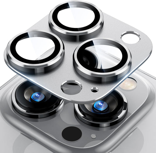 Uyiton for iPhone 14 Pro/iPhone 14 Pro Max Camera Lens Protector, [Drop Protection] 9H Tempered Glass Camera Cover Screen Metal Ring Case Friendly Scratch Resistant Easy to Install Silver