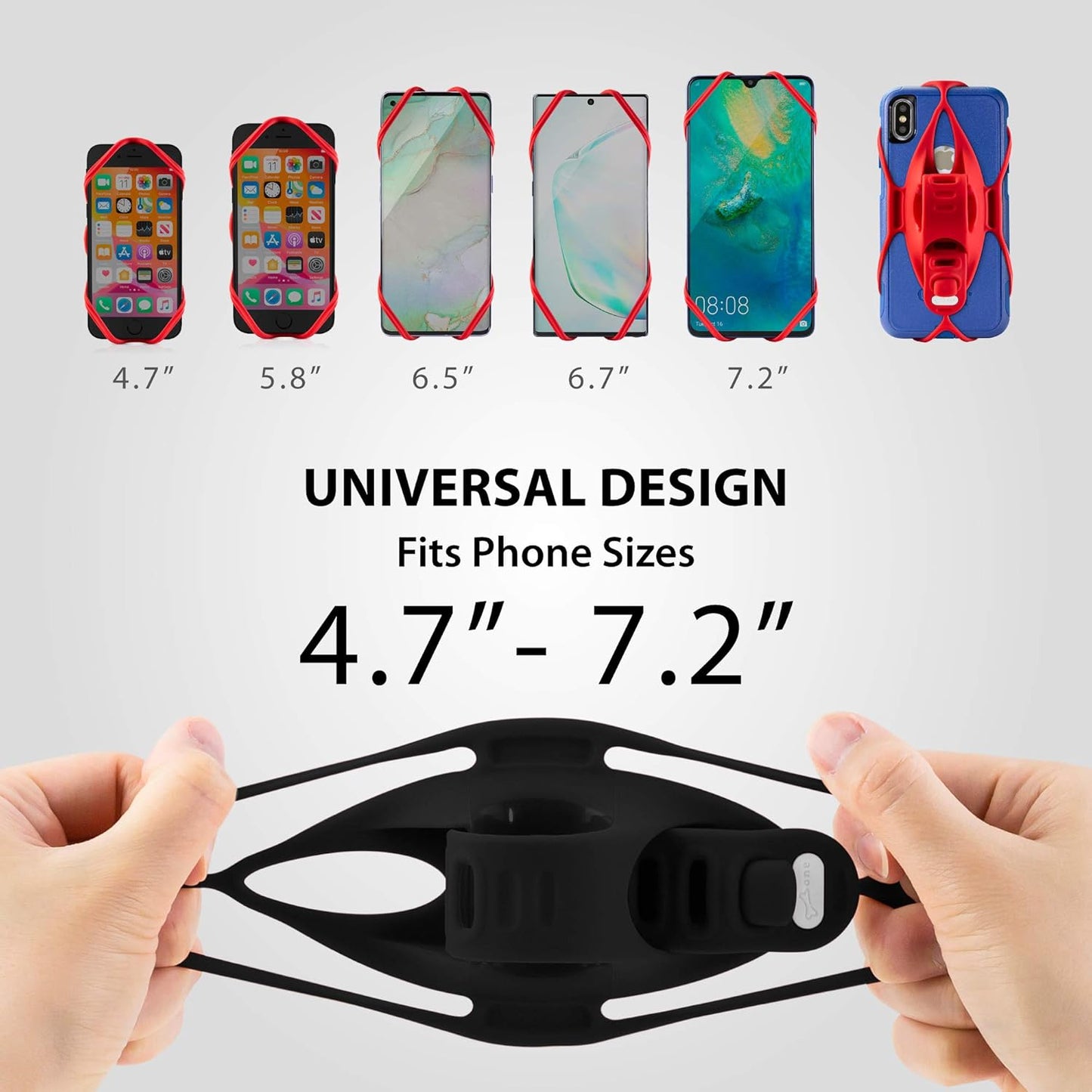 BONE Bike Tie 4, Bike Cell Phone Mount for Handlebar, Scratch-Free Silicone Holder with Anti-Slip Design, Universal Cycling Phone Holder Compatible with Most Smartphones (Black - Handlebar)