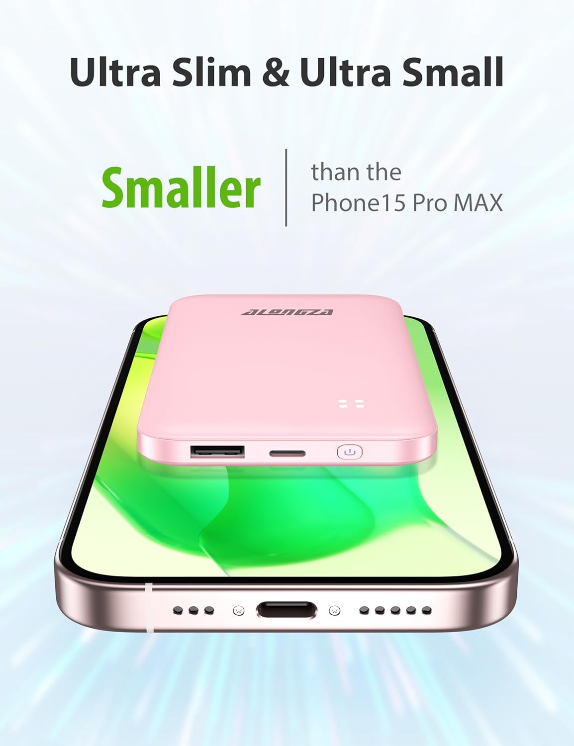 Alongza Portable Charger Built-in Cables and AC Wall Plug, Slim Fast Charging Power Bank 10000mAh, Lightweight USB C External Battery Pack Compact Travel Cell Phone Charger