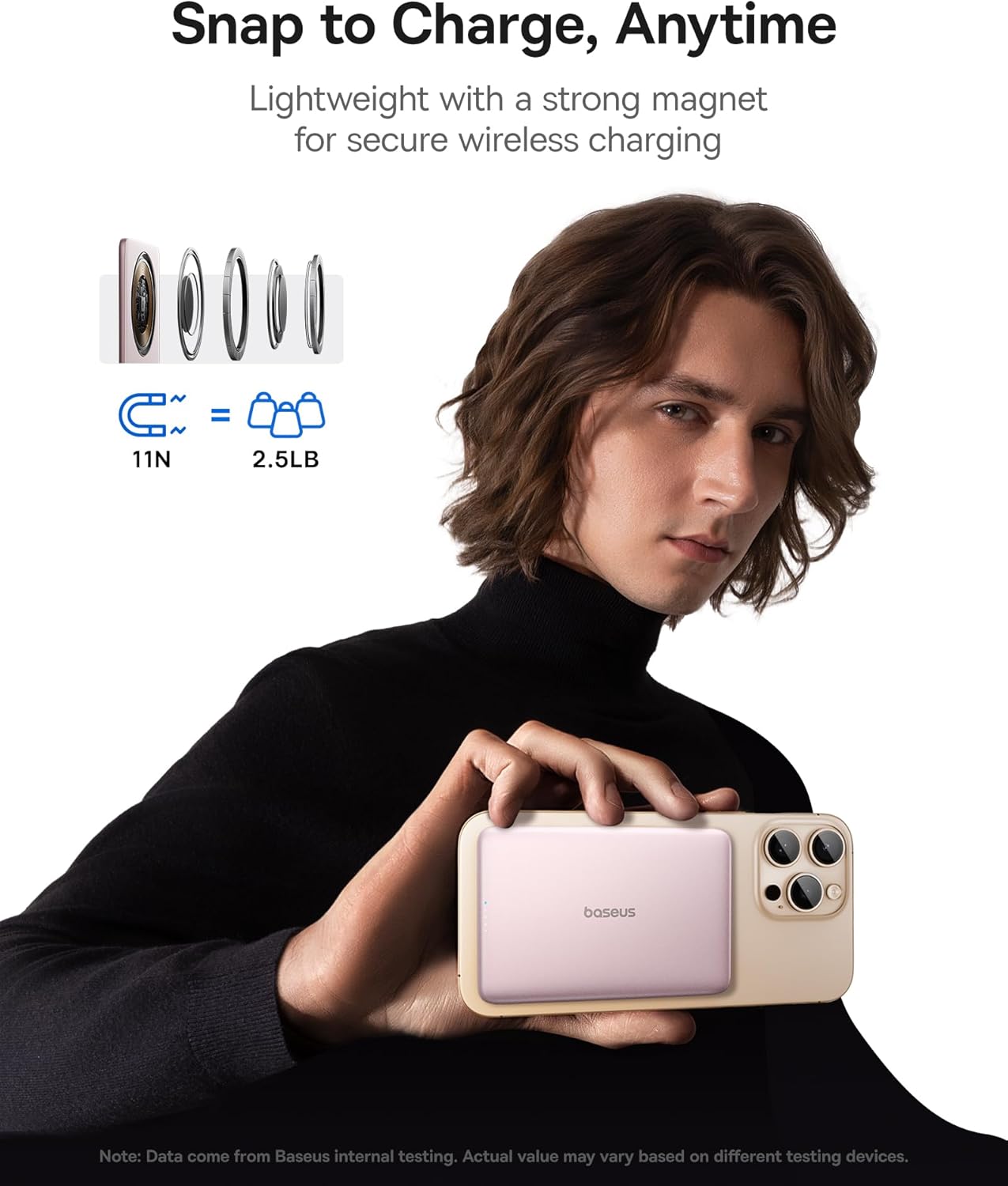 Baseus Picogo Power Bank, 0.3" Ultra Slim 5000mAh MagSafe Portable Charger with USB-C Braided Cable, Card-Size Magnetic Battery Pack, Alloy Wireless Fast Charger for iPhone 16/15/14/13/12, Lightweight