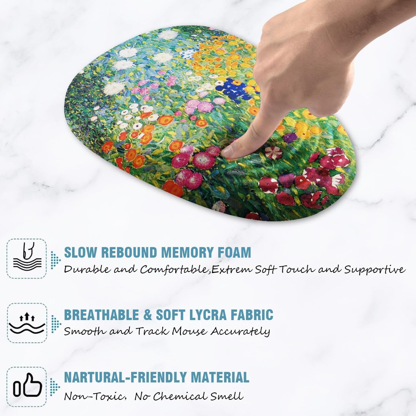 Mouse Pad, Cute Floral Mouse Pad with Wrist Rest Support and Non-Slip PU Base, Ergonomic Mousepad for Pain Relief, Office & Home, Computer, Oil Painting Flowers