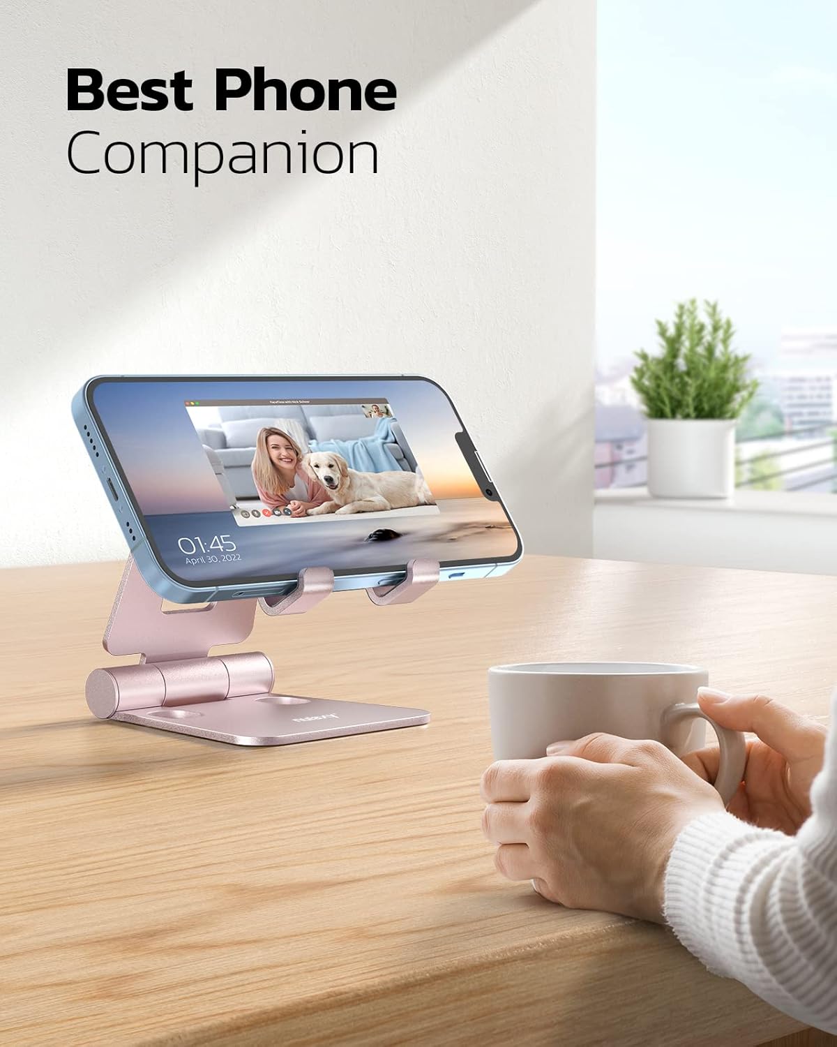 Nulaxy Dual Folding Cell Phone Stand, Fully Adjustable Foldable Desktop Phone Holder Cradle Dock Compatible with Phone 16 15 14 13 12 11 Pro Xs Xs Max Xr X 8, Nintendo Switch, All Phones - Rose Gold