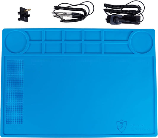 Kaisiking Anti-Static Mat Kit for Electronic - Anti Static Wrist Strap, Grounding Wire,Grounding Plug, ESD Pad 15.7'' x 11'' Heat Resistant Soldering Mat for Electronics Computer Repair