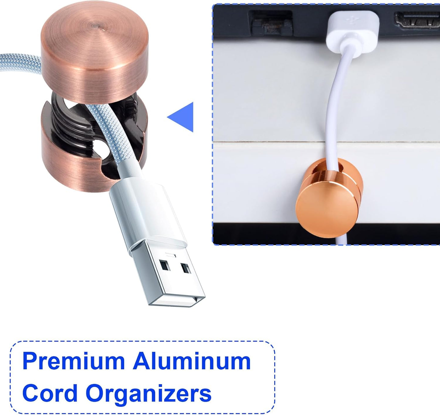 3 Sets Charger Holders for Cords, Adjustable Cable Anchor Holders, Adhesive Metal Cord Clips, Cable Management Wire Organizers for Desk, Office, Nightstand - Gold, Red Bronze, Rose Gold