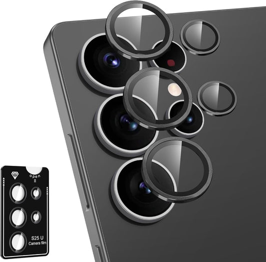for Samsung Galaxy S25 Ultra Camera Lens Protector, Individual Metal Ring Tempered Glass Lens Cover, [Strong Adsorption] Scratch Resistant Ultra-Thin HD Clear Lens Cover, 1 Set-Black
