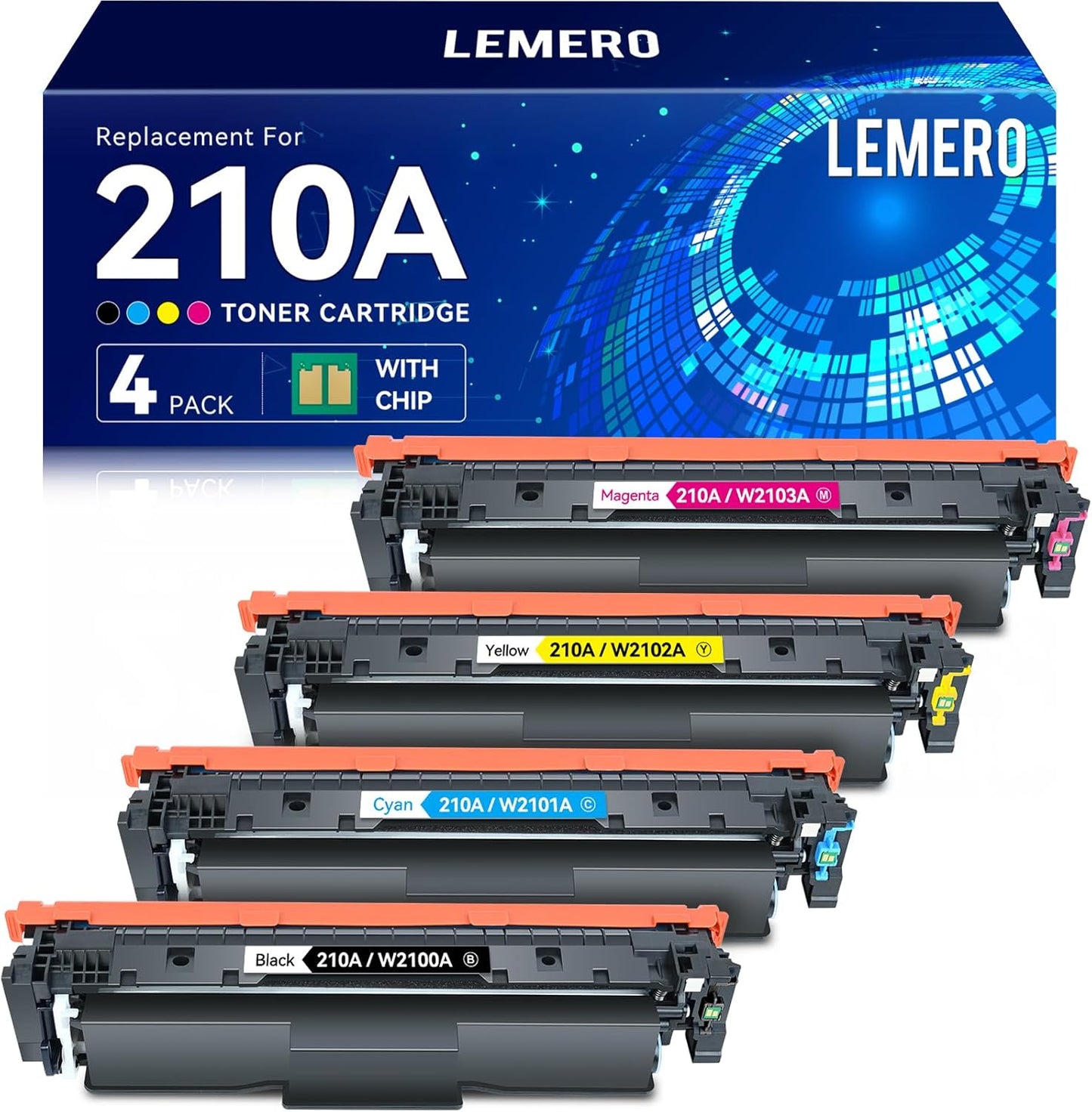 LEMERO 210A Compatible Toner Cartridges Replacement for HP 210A 210X Toner Cartridges Set for HP Color Pro 4201dn 4201dw MFP 4301dw 4301fdn 4301fdw Printer 4 Pack (with Chip for HP210A)